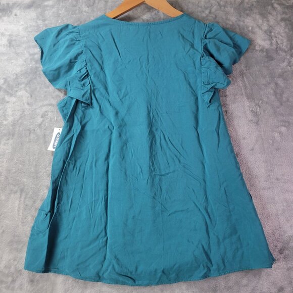 Old Navy‎ Womens Ruffle Sleeve V Neck Top S Teal Casual Everyday Workwear Vibes - Picture 6 of 9